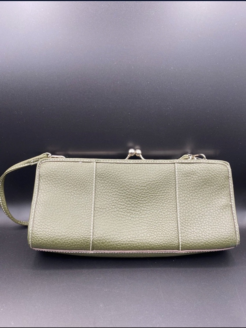 Vintage Tommy Hilfiger Classic Olive Green Pebble Leather Wristlet Clutch